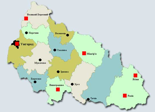 Схема адміністративно-територіальної корекції розташування мережі активних референцних станцій на території Закарпатської обл.