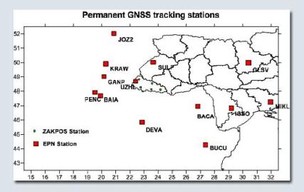 Перманентні станції EPN/IGS у регіоні Закарпаття.