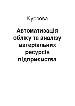 Курсовая: Автоматизація обліку та аналізу матеріальних ресурсів підприємства