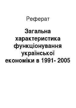 Реферат: Загальна характеристика функціонування української економіки в 1991-2005 роках