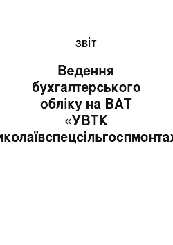 Отчёт: Ведення бухгалтерського обліку на ВАТ «УВТК Миколаївспецсільгоспмонтаж»
